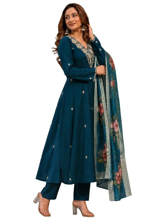 ANNI Designer Viscose Blend Kurta for Women | Kurti Set Woman | Kurta with Pant & Dupatta | A Line Embroidered Suit | Ethnic Indian Outfit Office Party Traditional Clothing