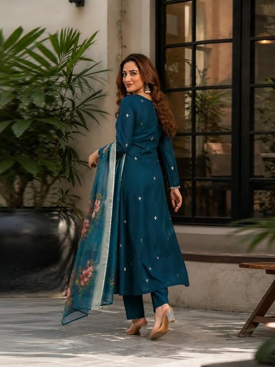 ANNI Designer Viscose Blend Kurta for Women | Kurti Set Woman | Kurta with Pant & Dupatta | A Line Embroidered Suit | Ethnic Indian Outfit Office Party Traditional Clothing - Image 2