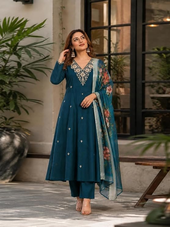 ANNI Designer Viscose Blend Kurta for Women | Kurti Set Woman | Kurta with Pant & Dupatta | A Line Embroidered Suit | Ethnic Indian Outfit Office Party Traditional Clothing - Image 3
